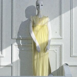 Vintage Yellow Sheer Nightgown Slip Dress Romantic Cottagecore L/XL